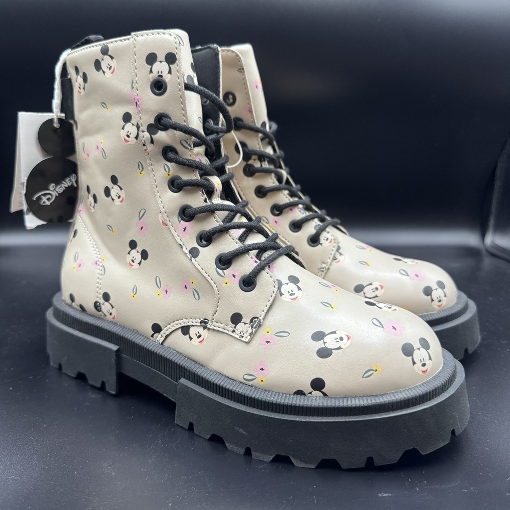 Zara Kids Mickey Mouse Lace Ankle Boots Girls Size US 3.5, EUR 35 NWT Disney